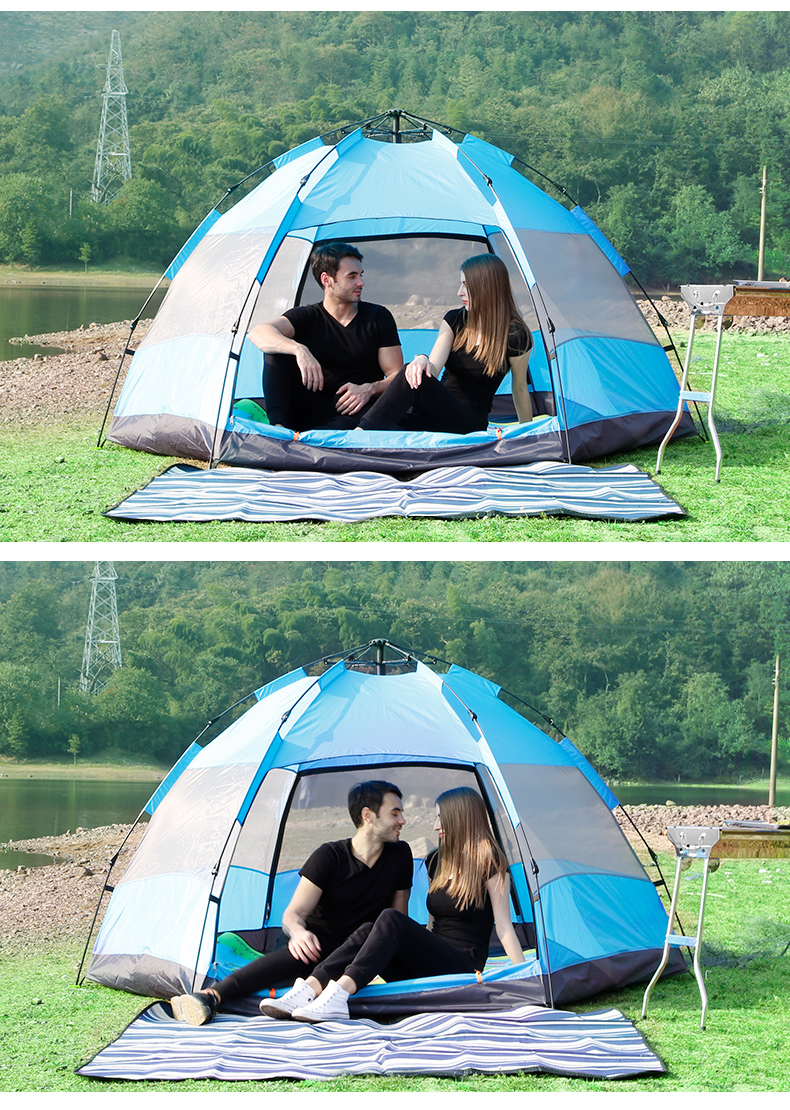 4 Person Custom Logo Double Layer Hexagon Hydraulic Waterproof Outdoor Camping Tent