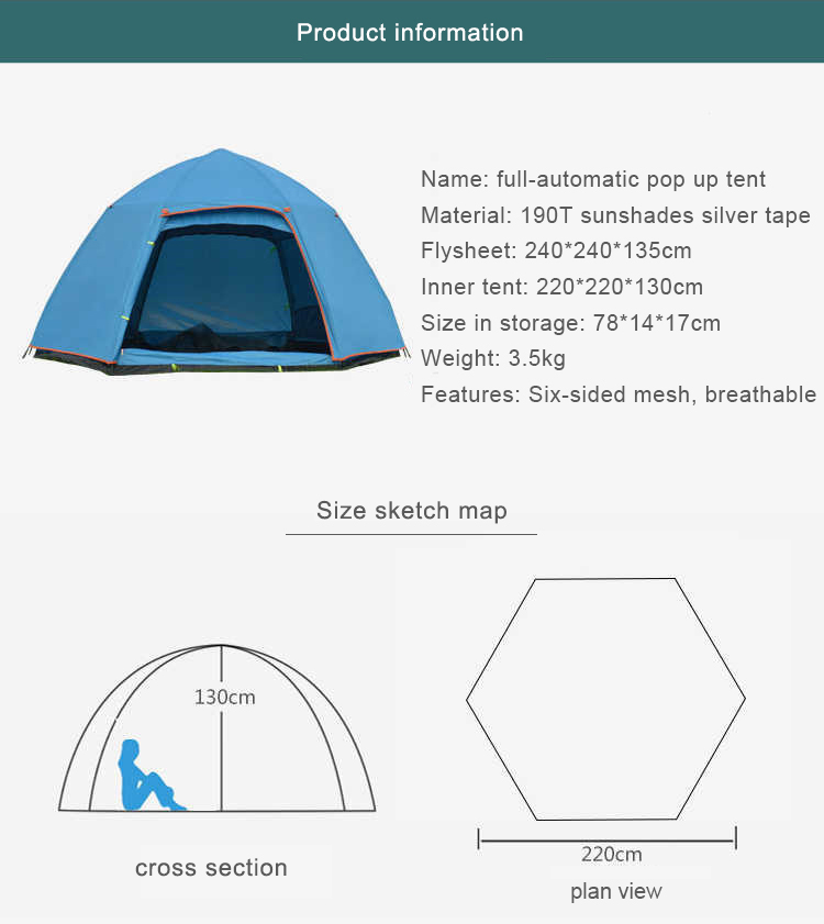 4 Person Custom Logo Double Layer Hexagon Hydraulic Waterproof Outdoor Camping Tent