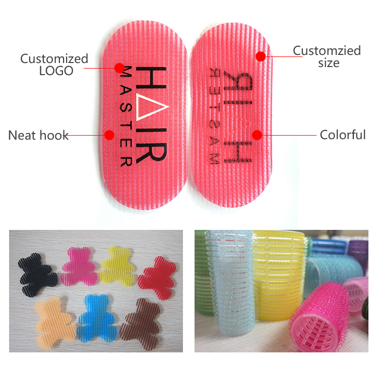 Colored hot sell drying and styling brand plastic hair rollers pin hook and loop magic tape with various size