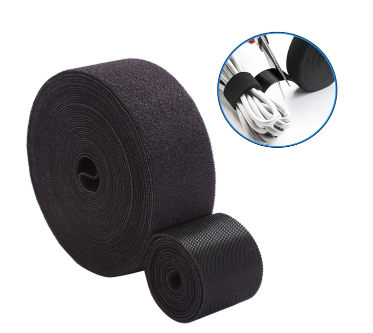 Reusable Fastening Tape Cable Ties Roll 2 Inch Double Side Hook Roll Hook and Loop Cord Management Wire Organizer Straps Black 