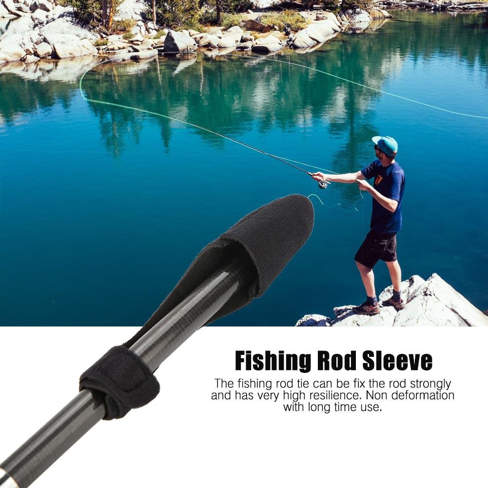 Expandable Neoprene Fishing Pole Sleeve Cover Glove Protector Cap Fishing Rod Strap Set 