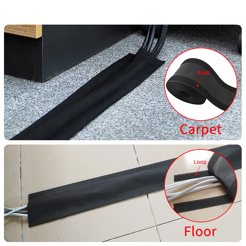 Flexible Design Office Reusable Adjustable Soft Floor Desk Wire Cable Sleeves Cover With Hook And Loop