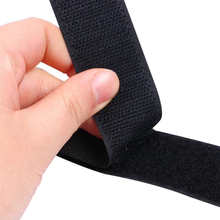 Factory customize size High quality soft black tape sewing hook and loop tape fastening strap